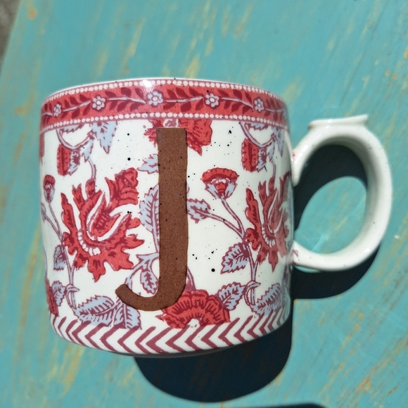 J Mug Anthropologie Coffee Cup Vintage Mugs Pink Ornate Speckled Stone - Picture 15 of 17